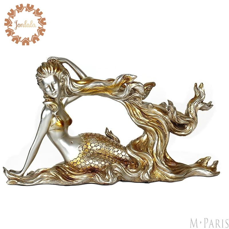Golden Mermaid Resin Wine Racks Creative Retro Furniture Made of Solid Resin Elegant Manual Home Decorations Ornaments
