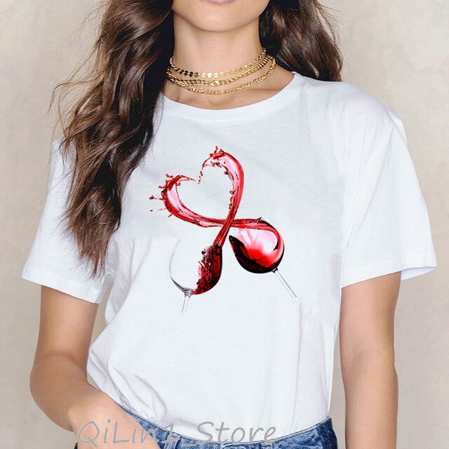 vogue red love t shirt women clothes 2020 Drink red wine print female t-shirt Romantic time tshirt femme harajuku shirt tops