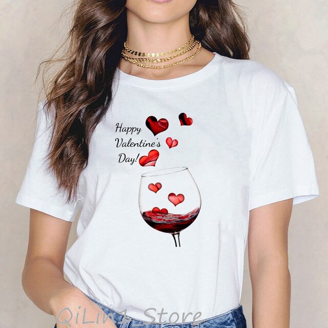 vogue red love t shirt women clothes 2020 Drink red wine print female t-shirt Romantic time tshirt femme harajuku shirt tops