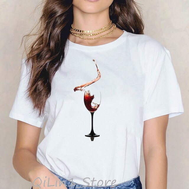 vogue red love t shirt women clothes 2020 Drink red wine print female t-shirt Romantic time tshirt femme harajuku shirt tops