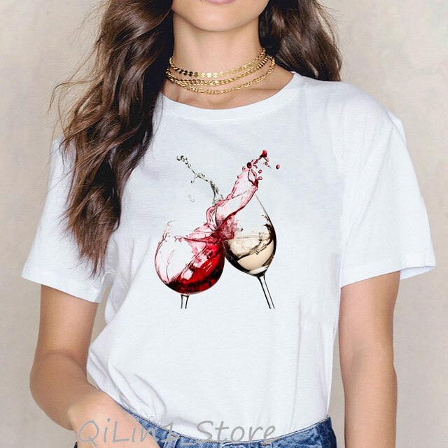 vogue red love t shirt women clothes 2020 Drink red wine print female t-shirt Romantic time tshirt femme harajuku shirt tops